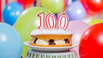 100th Birthday Cake with balloons