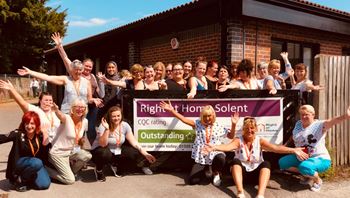 Right at Home Solent Team smiling outside the Fareham Office
